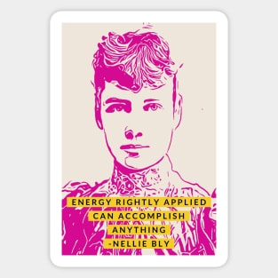 Nelly Bly Quote Pink Ink Illustration of Girl Boss and Women's History Activist in Minimalist Style Sticker